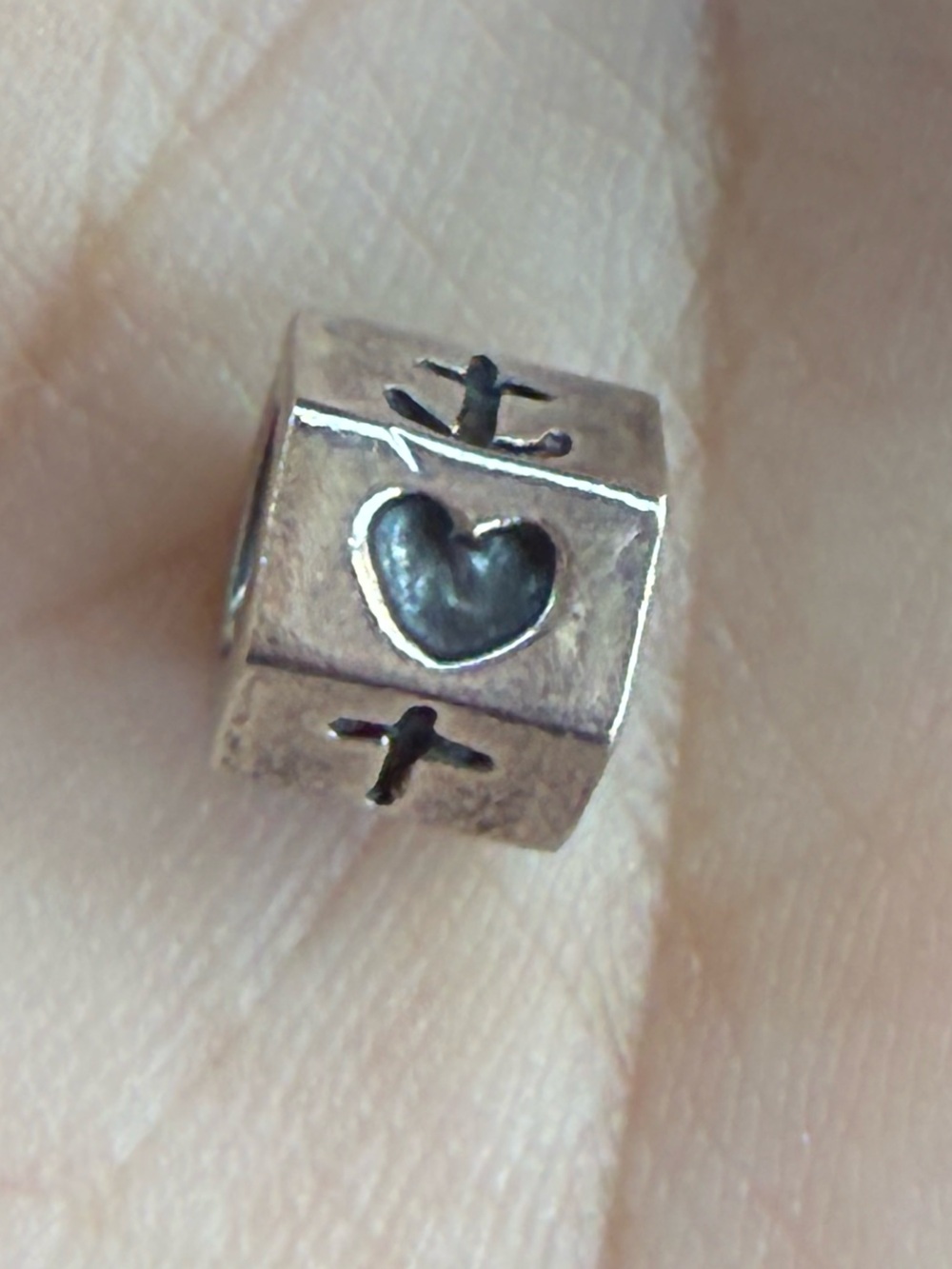 Pandora Silver Heart & Cross Cube Charm